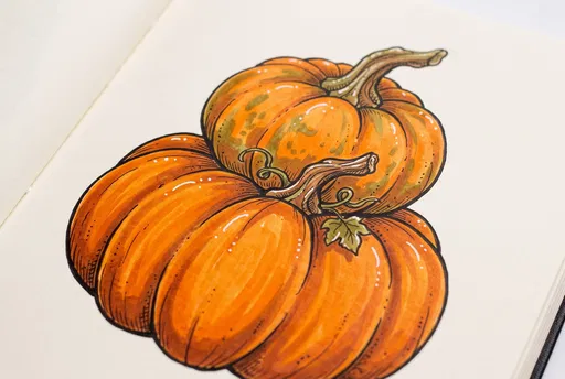 Hand-Drawn Marker Illustration of Two Pumpkins