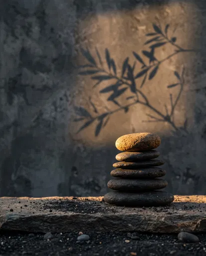 Stacked Zen Pebbles in Golden Light