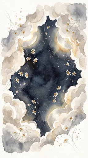Watercolor Night Sky and Chamomile Border