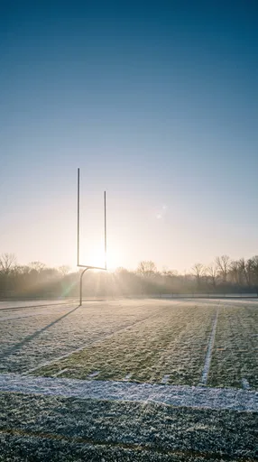 Frosty Morning American Football Field at Sunrise