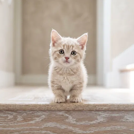 Cream Tabby Munchkin Kitten on Step