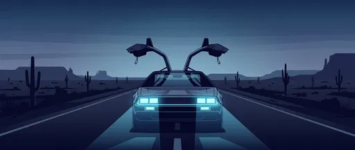 Retro Gullwing Sports Car on Desert Highway