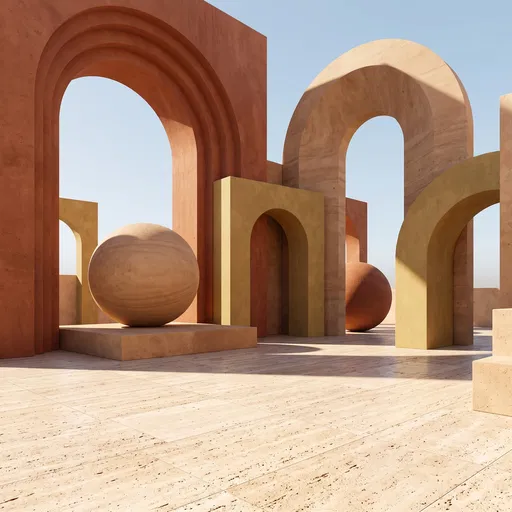 Modernist Terracotta and Sandstone Geometric Arches