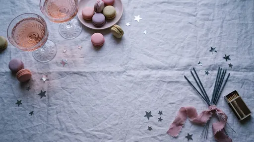 Rosé Coupes, Macarons, and Sparklers Flat Lay