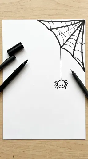 Cute Spider Web Drawing Flat Lay