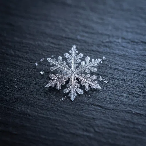 Macro Snowflake on Dark Slate Surface