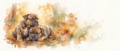 Watercolor Painting of Two Cuddling Puppies