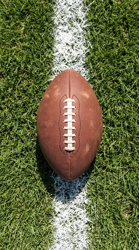 Overhead View of Football on Grass Line