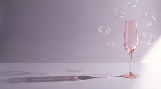 Pink Champagne Flute With Floating Iridescent Bubbles