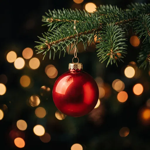 Red Christmas Ornament on Fir Branch