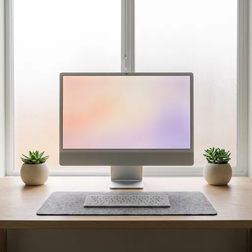 Minimalist Desk Setup with Gradient Monitor