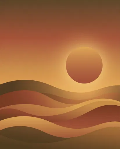 Minimalist Warm Sunset Ocean Waves Illustration
