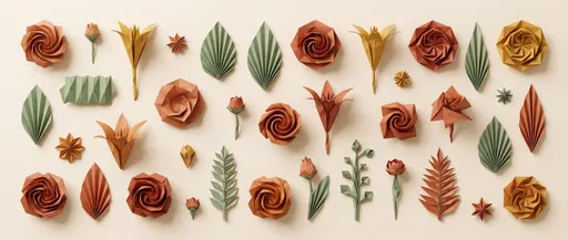 Origami Paper Flowers and Leaves Assortment