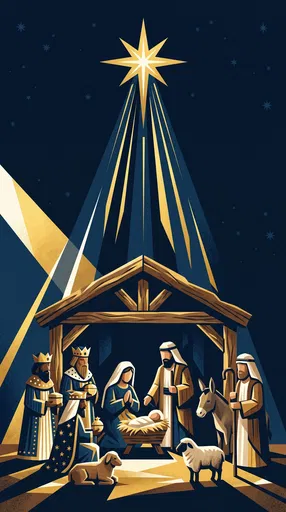 Graphic Christmas Nativity Scene Under Star