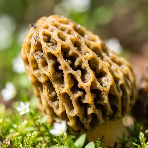 Macro Close-Up of Yellow Morel Mushroom