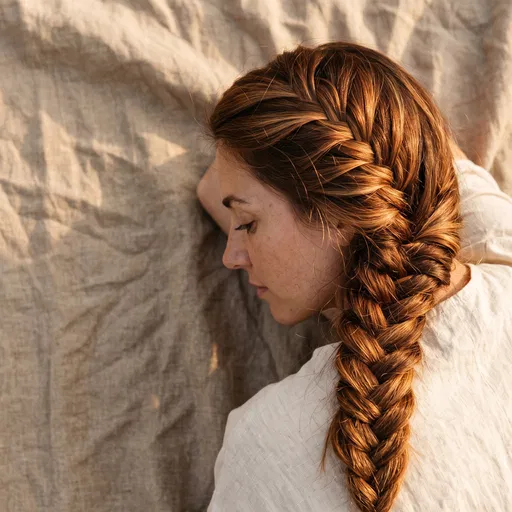 Woman With Auburn Braid In Sunlight