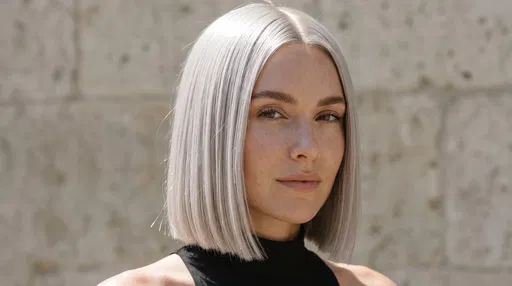 Woman With Sleek Platinum Blonde Bob