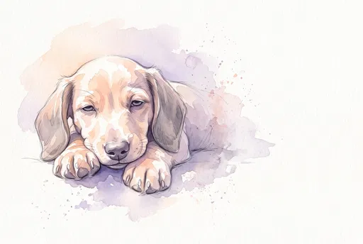 Watercolor Illustration of Sleepy Dachshund Puppy