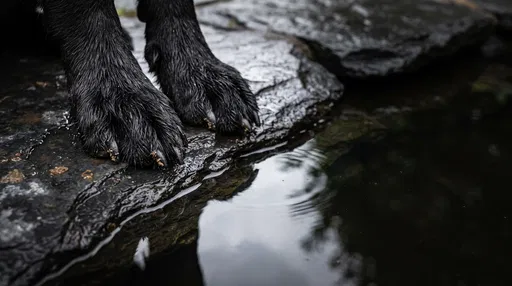 Wet Black Dog Paws Near Puddle