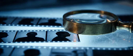 Brass Magnifying Glass Over Mugshot Film Strips