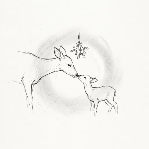 Charcoal Sketch of Doe and Fawn