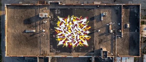 Aerial Graffiti Mural on Industrial Rooftop