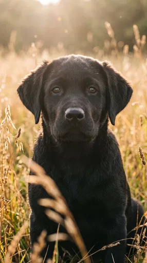 Black Labrador Puppy in Golden Meadow