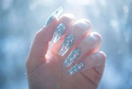 Translucent Blue Glass Nails Macro Close-up