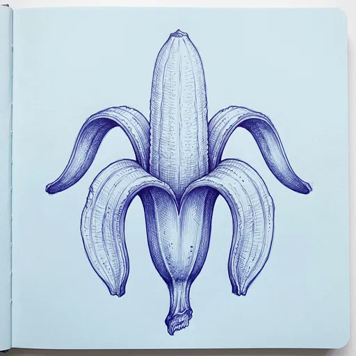 Symmetrical Blue Ink Peeled Banana Sketch