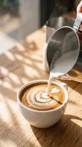Pouring Steamed Milk for Latte Art