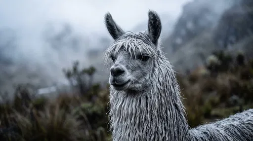 Silver Grey Llama in Misty Mountains