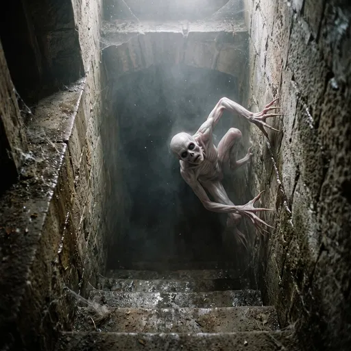 Pale Monster Clinging to Cellar Wall