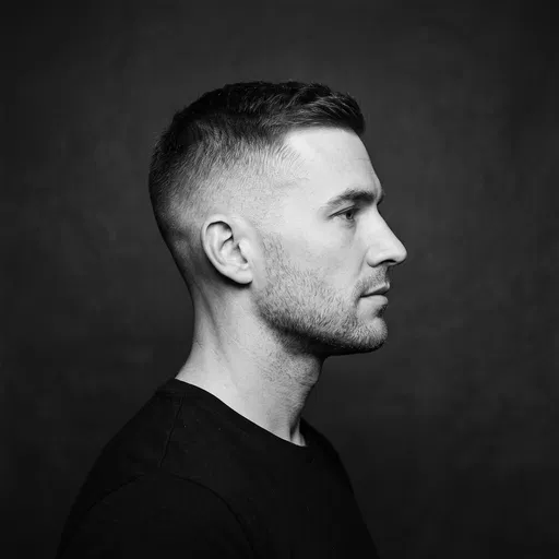 Monochrome Profile Portrait of Man with Fade