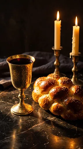 Golden Kiddush Goblet and Braided Challah Bread