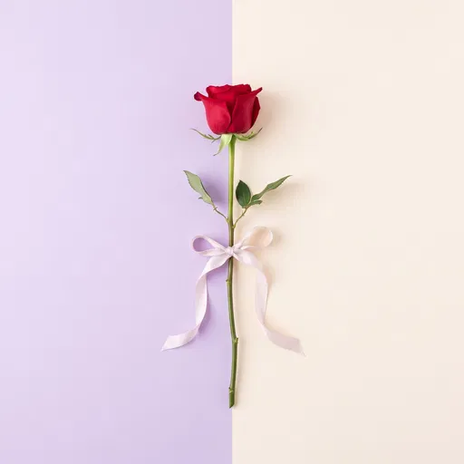 Single Red Rose On Pastel Background