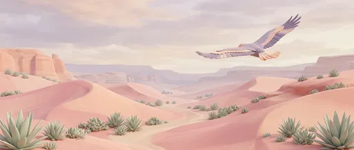 Stylized Eagle Over Pastel Desert Dunes