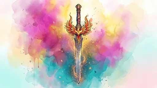 Watercolor and Ink Phoenix Sword Illustration