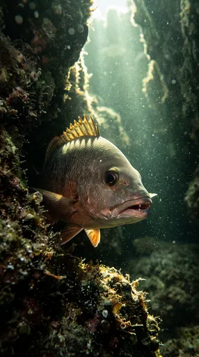 Mangrove Snapper in Sunlit Underwater Crevice