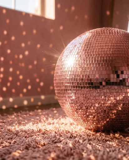 Pink Disco Ball on Blush Rug