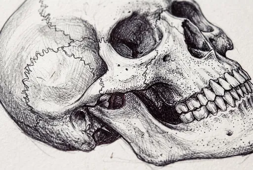 Macro Ink Sketch of Human Skull