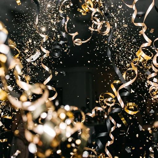 Gold and Black Party Ribbons Confetti