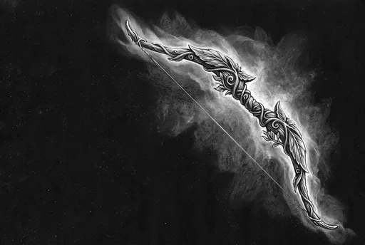 Ornate Fantasy Elven Bow Charcoal Drawing