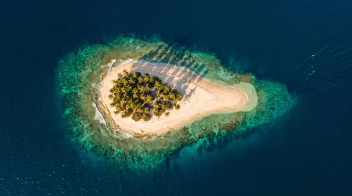 Aerial View of Teardrop Tropical Island