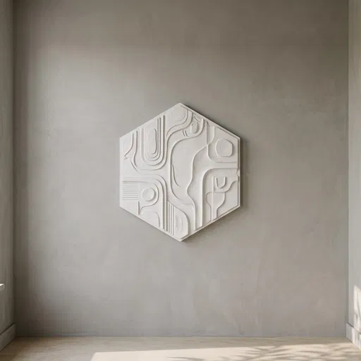 White Hexagonal Plaster Relief Wall Art