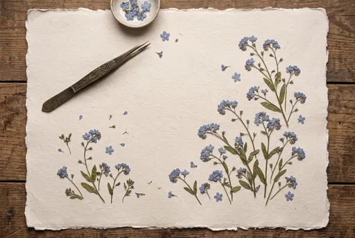 Pressed Forget-Me-Not Flowers on Handmade Paper