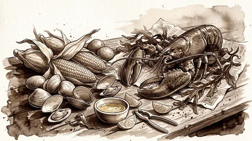 Sepia Watercolor New England Lobster Bake