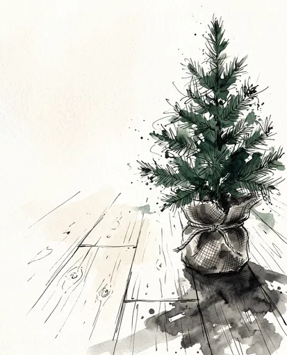 Watercolor Potted Pine Tree Illustration