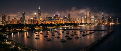 Chicago Skyline and Harbor at Night