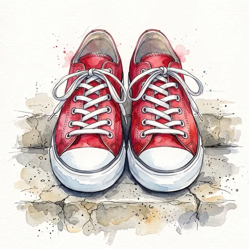 Watercolor Illustration of Red Canvas Sneakers