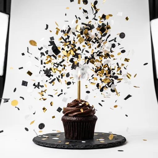 Chocolate Cupcake with Candle and Confetti
